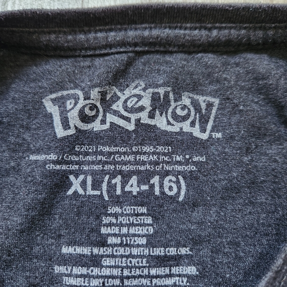 Pokemon Girls Short Sleeve T-Shirt Pikachu Charcoal Gray Crewneck Sz XL (14-16) - Picture 3 of 6